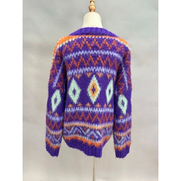 ASOS Reclaimed Vintage Oversize Purple Fair Isle Fuzzy Cardigan Unisex sz small - Picture 13 of 16